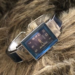 Xavier metallic blue silver plated cuff watch